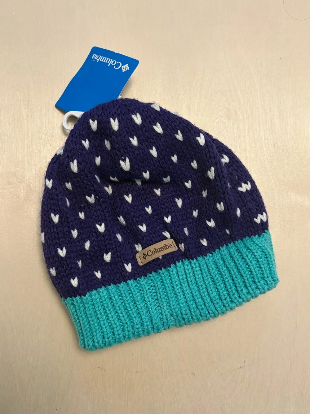 Columbia Kids' Purple & Teal Heart Knit Fleece Beanie, Girls O/S - NWT